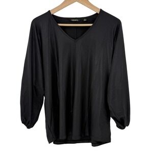 IMAN Black V-Neck Long Sleeve Textured Top Women's Size L